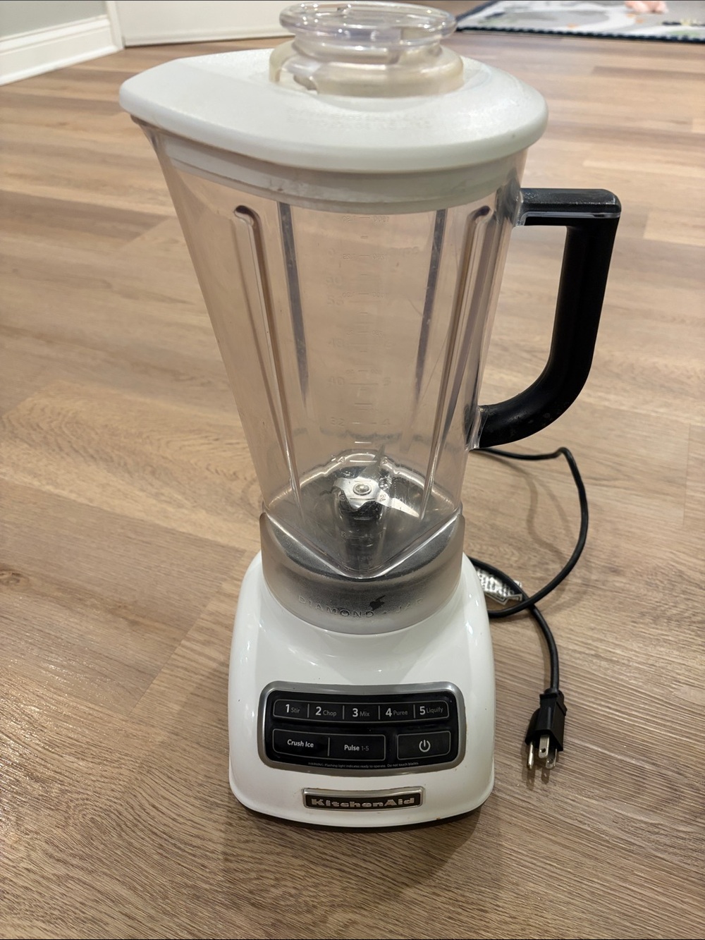 KitchenAid White Blender with Black Handle and Clear Pitcher